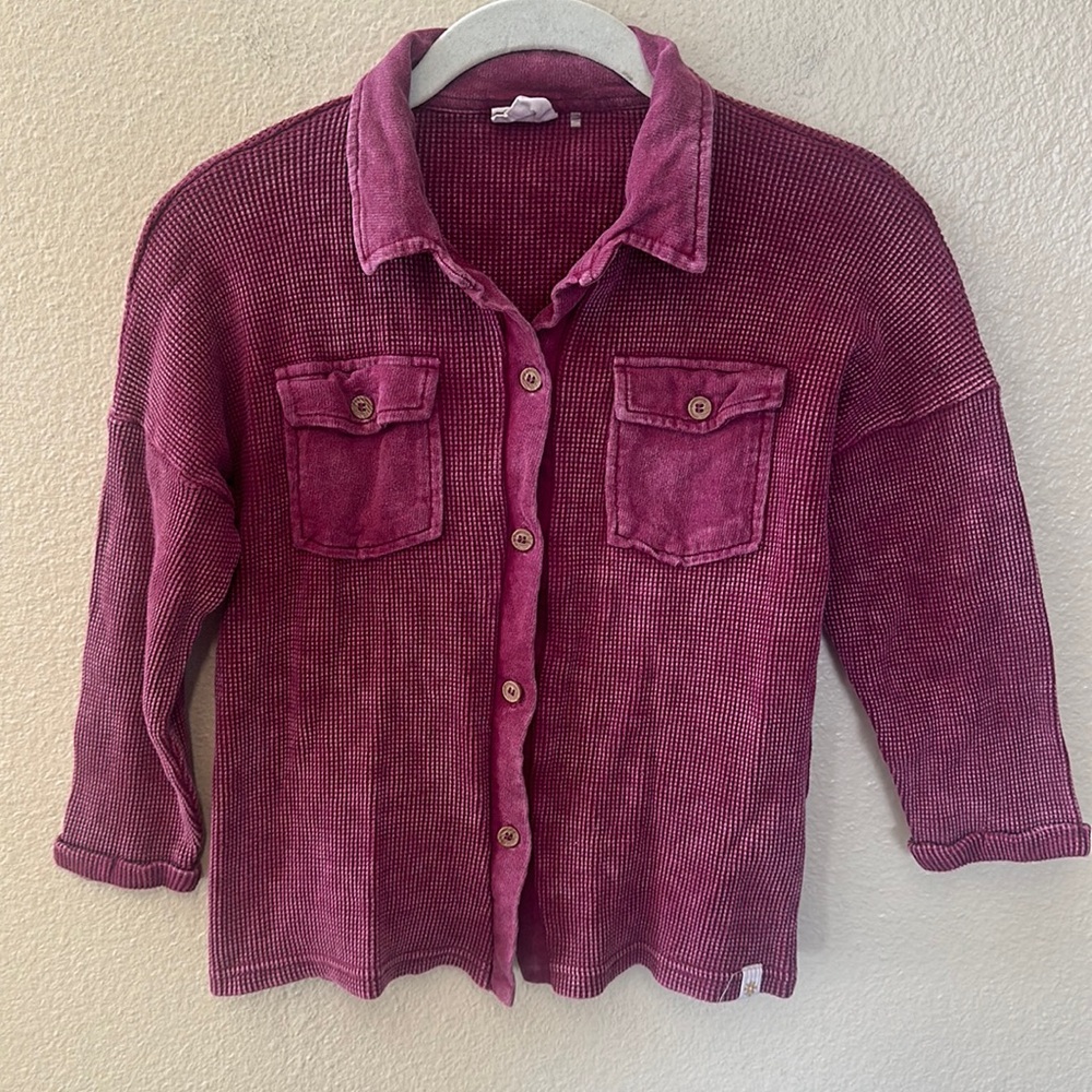 Cotton On Kids Girls Acid Wash Waffle Knit Button Down Shacket Size 8